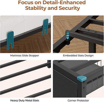 DICTAC Corner Bed Frame with 2 Storage Drawers and Bookcase Headboard Twin XL - Image 9