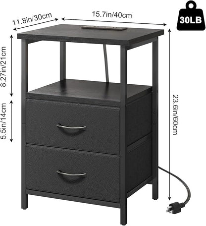 Fixwal Black Night Stand with Charger Station, Nightstand with Charging Station - Image 3