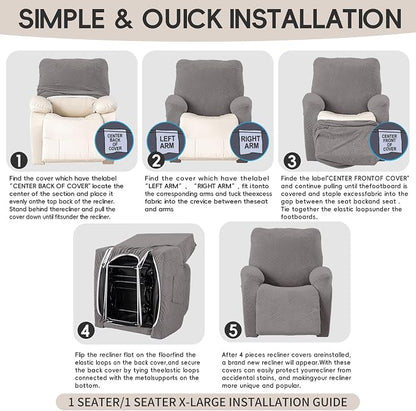 Recliner Chair Covers, 4-Piece Stretch Geometric Strokes Jacquard Reclining - Image 8