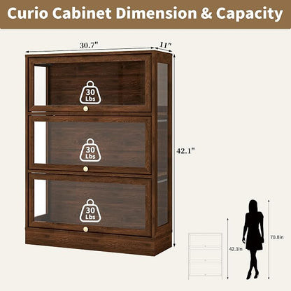 Display Cabinet with Acrylic Glass Doors, 3-Tiers Curio Cabinet with LED - Image 2