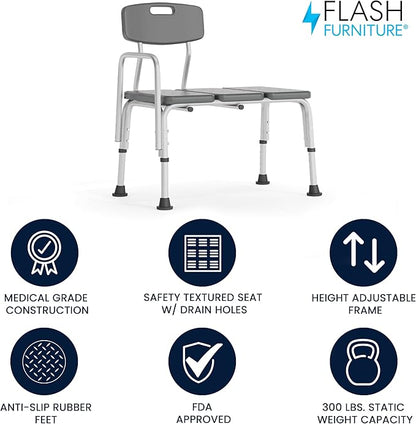 Flash Furniture HERCULES Series 300 Lb. Capacity Adjustable Gray Bath & Shower - Image 2