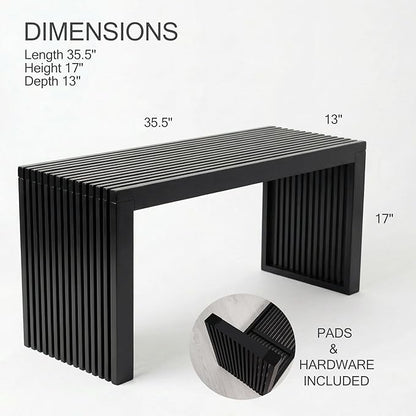 Bamboo Natural 36 inch Wooden Bench, Small Wood Benches - Image 3