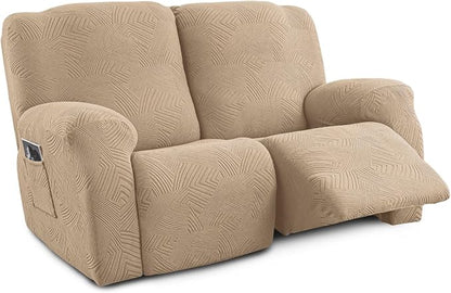 Recliner Loveseat Covers, 4-Piece Stretch Geometric Strokes Jacquard Reclining by Unknown
