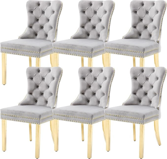 KCC Velvet Dining Chairs Set of 6, Upholstered High-end Tufted Dining Chair by KCC