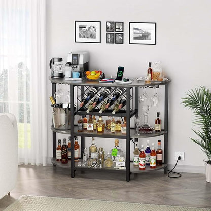 Zarler Bar Cart with Power Outlet Easy to Assemble, LED Home Bar Cabinet - Image 7