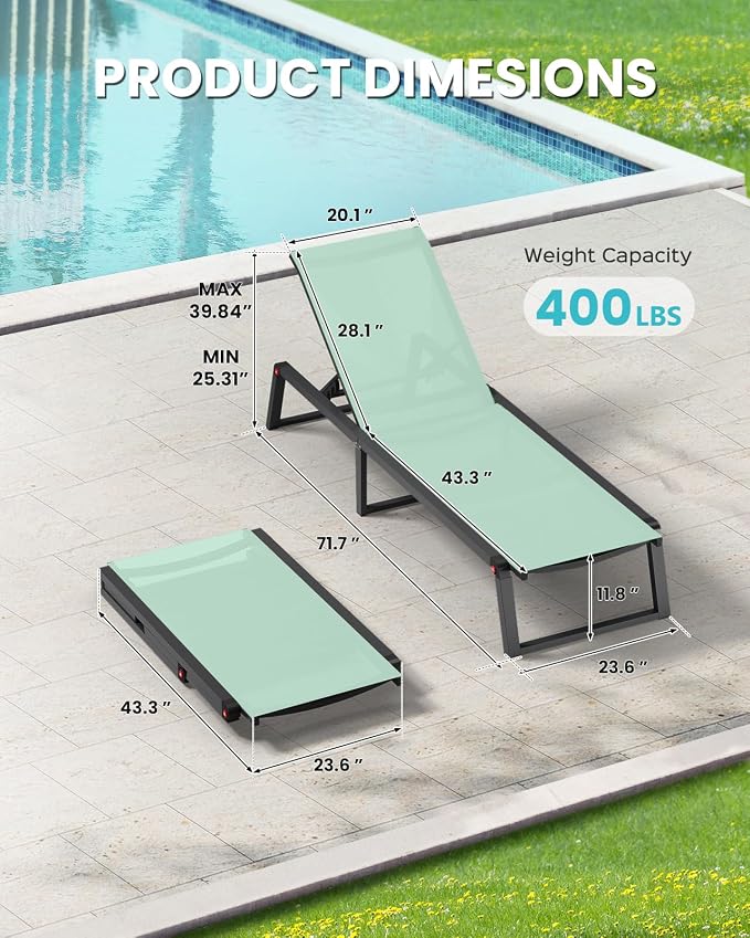 Aluminum Chaise Lounge Chair Outdoor, Foldable& No Assembly Patio Pool Lounge - Image 2