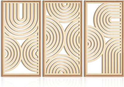 IARTTOP Large Boho Wood Wall Art Set of 3 Framed Wooden Mid-century Modern Wall by IARTTOP