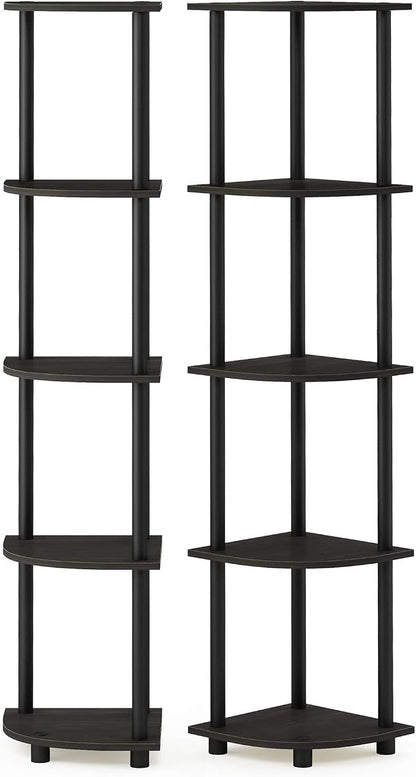 Furinno TURN-N-TUBE Corner Shelf Set of 2, 5-Tier Corner Bookshelf, Open - Image 6