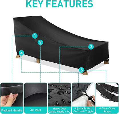 WLEAFJ Patio Chaise Lounge Cover Waterproof, Heavy Duty Outdoor Lounge Chair - Image 3