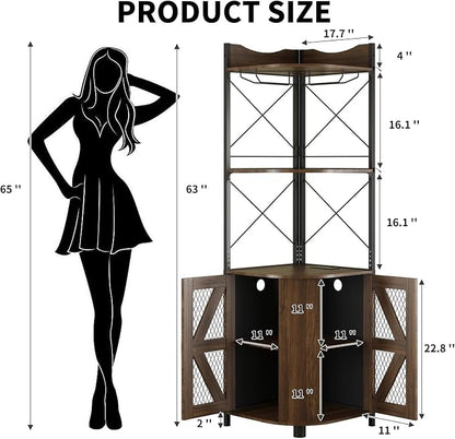 Corner Bar Cabinet with LED Lights and Power Outlet, 63 Inch, 5-Tier Industrial - Image 2