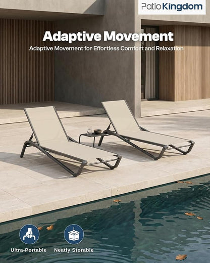 Set of 2 Patio Chaise Lounge Chairs, All-Weather Aluminum Pool Loungers - Image 3