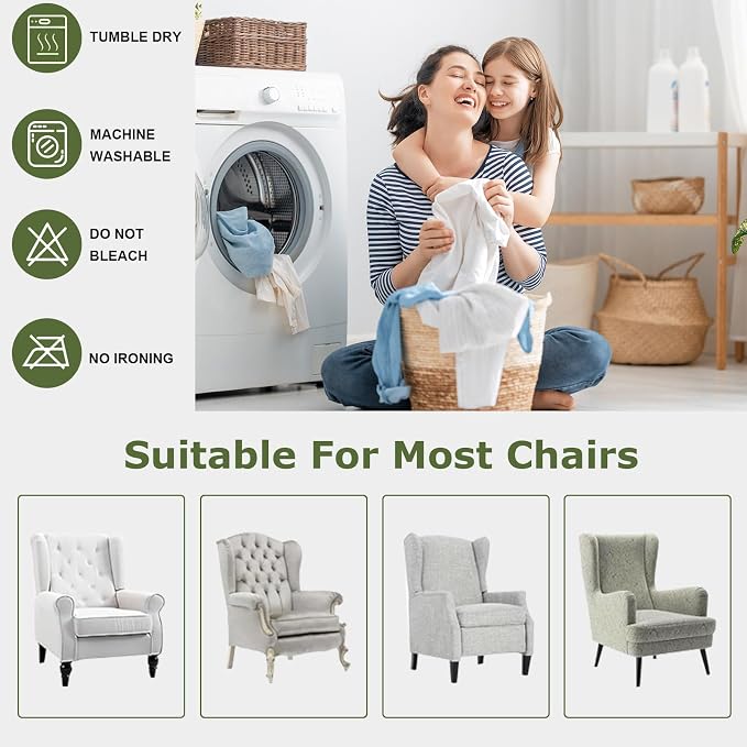 HAOYONG Wingback Chair Slipcovers Elastic Jacquard Wing Chair Covers 2 Pieces - Image 6