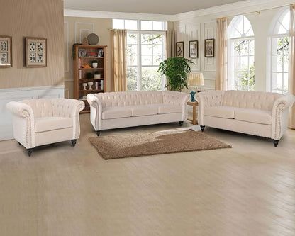 RARZOE Modern 2 Pieces Living Room Sofa Set, Contemporary Tufted Button Velvet - Image 3