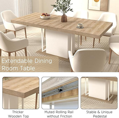 Henf 63"-79" Dining Table Set for 8, 9 Pieces Extendable Dining Table and 8 - Image 3