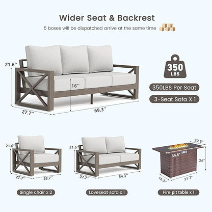 UDPATIO Aluminum Patio Furniture Set, Faux Wood Grain Modern Outdoor Furniture - Image 8