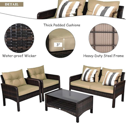 Tangkula 4 Piece Patio Furniture Set, Outdoor Wicker Conversation Set - Image 7