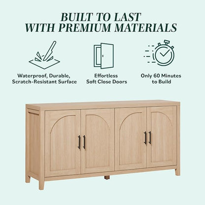 Walker Edison Sasha 4-Door Reeded Sideboard Buffet - Image 4