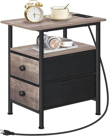 HOOBRO End Table with Charging Station, Narrow Side Table, Nightstand with 2 - Image 4