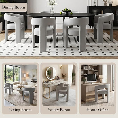 Modern Chenille Dining Chairs Set of 4, Upholstered Barrel Chairs - Image 5