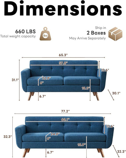 Tbfit Mid Century Modern Sofa Couch, Loveseat & Standard Sofa | linen fabric - Image 2
