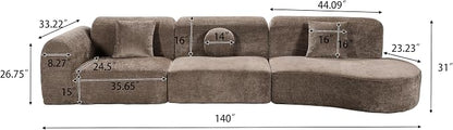 Merax 3-Piece 140" Curved Sectional Sofa Set, 4 Seat L-Shaped Modular Modern - Image 2
