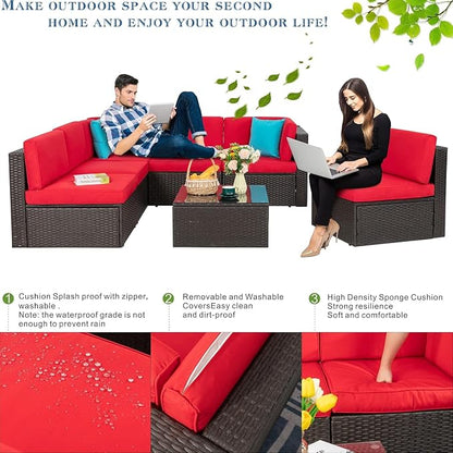 Vongrasig 7 Pieces Patio Furniture Sets, Outdoor All-Weather Wicker Patio - Image 5