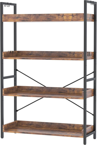 HCHQHS 4 Tier Bookshelf, Adjustable Industrial Bookcase, Vertical Tall Book by HCHQHS