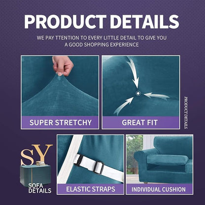 ZNSAYOTX Luxury Velvet Sofa Cover 3 Piece Stretch Loveseat Covers - Image 4