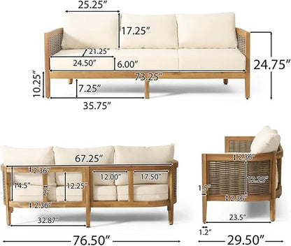Merax 5-Piece Outdoor Acacia Wood Wicker Conversation Set - Image 4