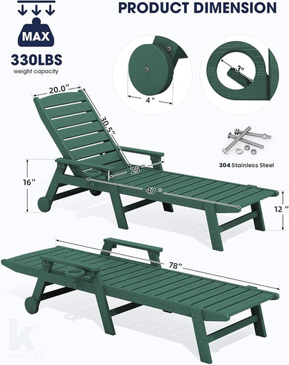 KINGYES HDPE Lounge Chair Outdoor Set of 4, Patio Chaise Lounge Recliner - Image 2