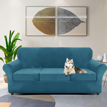 ZNSAYOTX Luxury Velvet Couch Cover 4 Piece Stretch Sofa Covers - Image 2