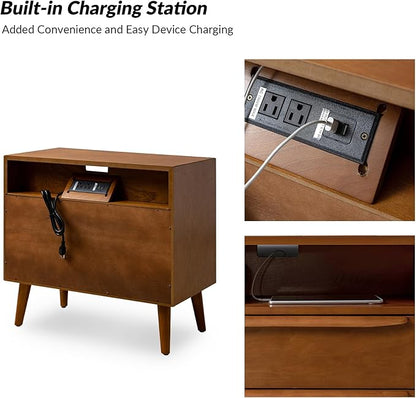 HULALA HOME End Table with Charging Station, Mid-Century Modern 2 Drawer and - Image 4