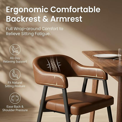HNY Modern Dining Room Arm Chairs Set of 4, Retro Faux Leather Upholstered - Image 4
