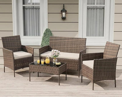 4-Piece Outdoor Furniture Set, PE Rattan Wicker Chairs - Image 8