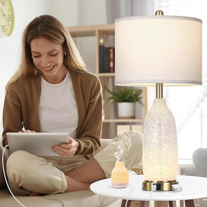 Rinweey 26" Modern Clear Glass Table Lamps Set of 2, Nightstand Lamp - Image 3
