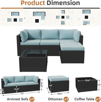 Aoxun Outdoor Patio Furniture Set, 5-Pieces All-Weather Rattan Sectional Sofa - Image 2