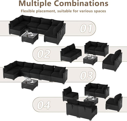 LOUVIXA 7 Piece Outdoor Patio Furniture Set, Outdoor Sectional Sofa, Wicker - Image 3