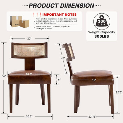 HNY Mid Century Modern Rattan Dining Chairs Set of 4, Farmhouse PU Leather - Image 2
