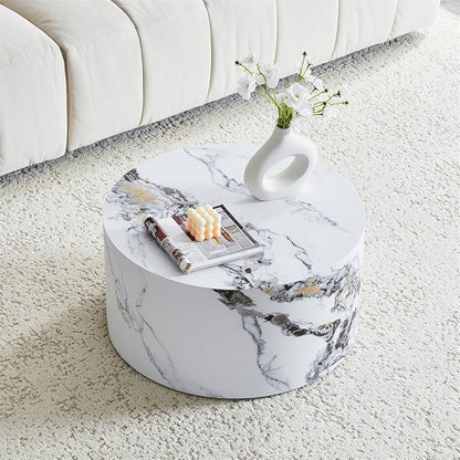Round Coffee Table Living Room Table, Modern White Faux Marble Center Couch - Image 3
