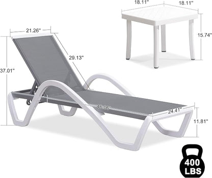PURPLE LEAF Patio Chaise Lounge Chair Set of 3 Outside Aluminum Plastic - Image 2