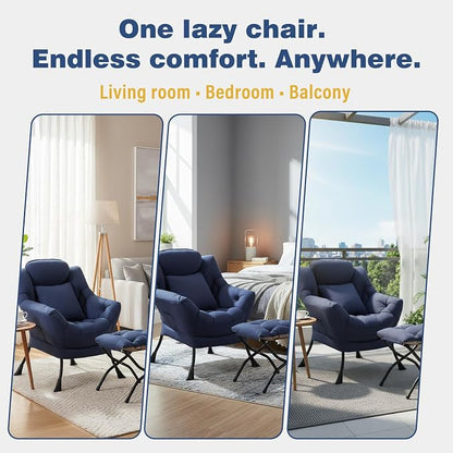 Lazy Chair with Ottoman, Large Accent Chair with Ottoman and a Throw Pillow - Image 7