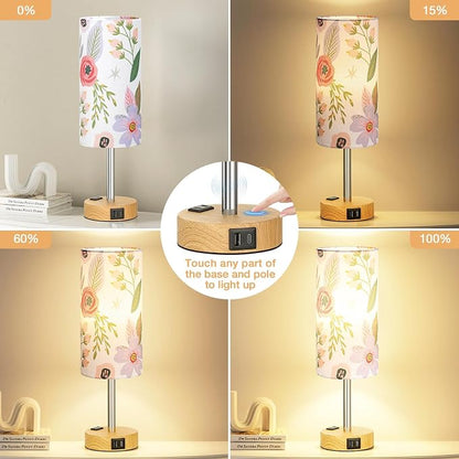 Fenmzee Floral Touch Lamp for Bedroom- 3 Way Dimmable Bedside Lamp USB C A - Image 2