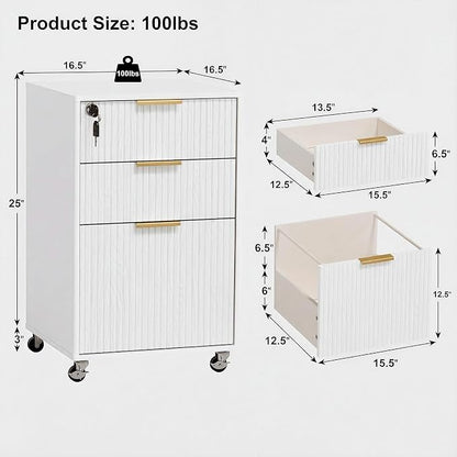 3 Drawers Fluted Mobile File Cabinet - Image 2