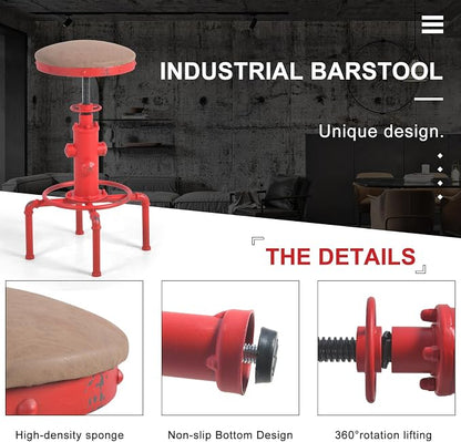 Topower Antique Vintage Industrial Barstool PU Leather Water Pipe Fire Hydrant - Image 5