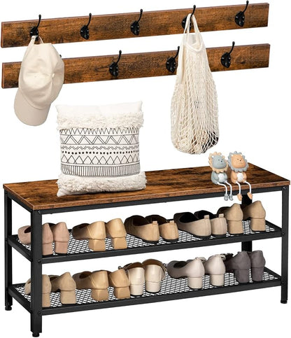 HOOBRO Hall Tree Entryway Storage Bench, Coat Rack Shoe Bench, Shoe Rack - Image 9