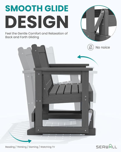 SERWALL Outdoor Glider Rocking Chair, HDPE All-Weather Resistant 2-Person - Image 3