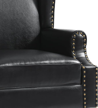 Pia Ricco Set of 2 Faux Leather Accent Chairs, High Back Wingback Armchairs - Image 5