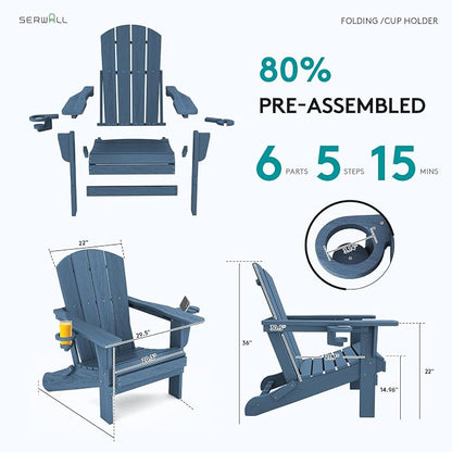 SERWALL Folding Adirondack Chair, HDPE Adirondack Chairs Set of 6, Plastic - Image 7