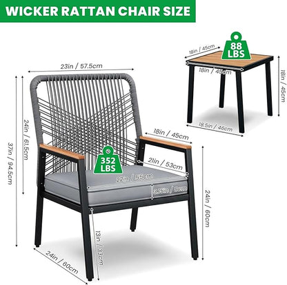 LIFERUN 3-Piece Patio Furniture Set, 2 Outdoor Rattan Chairs - Image 2