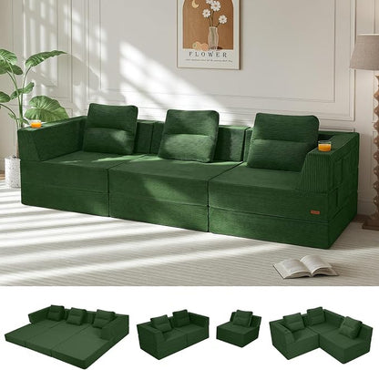 COMAX Futon Sofa Bed 3 Seater, 4 in 1 Folding Boneless Sleeper Corduroy Couch by COMAX